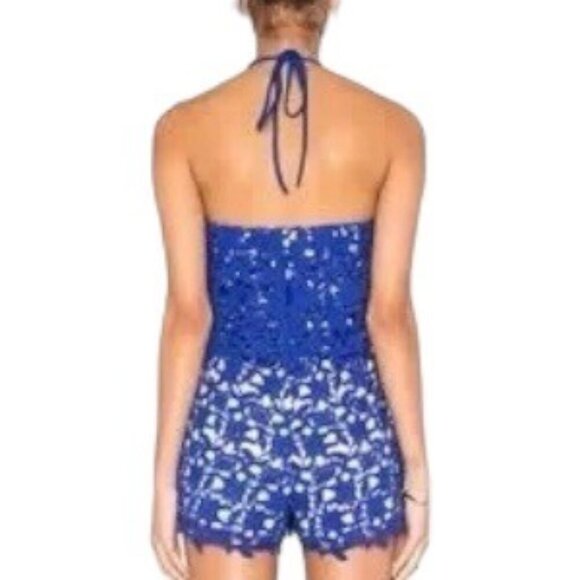 JOA Revolve Blue Lace Halter Romper Size Small J.O.A Shorts - Picture 10 of 10